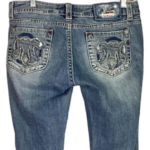 Miss Me Jeans Women 29 X 34 Easy Boot MEK Denim Low Rise Stretch Distressed Blue